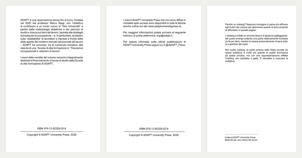Seconda, terza e quarta di copertina del libro «Lo stato sociale “fai da te”» di Giuliano Cazzola e Carla Collicelli